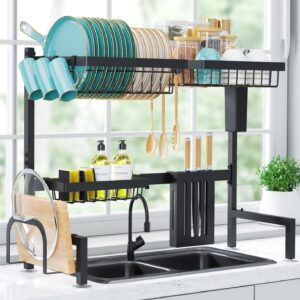 Dish Drying Rack – Large Over The Sink Dish Drainer Drying Rack (30.0″ to 33.9″ W), Large Capacity Stainless Steel Dish Rack, Multifunction…