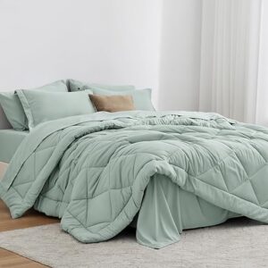 Love’s cabin Twin Comforter Set Aqua, 5 Pieces Twin Bed in a Bag, All Season Twin Bedding Sets with 1 Comforter, 1 Flat Sheet, 1 Fitted She…