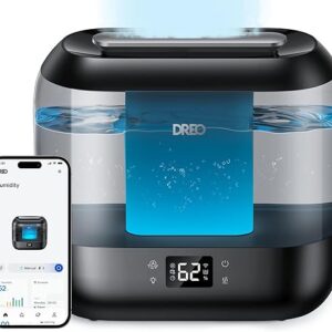 Dreo Smart Humidifiers for Bedroom, Top Fill 4L Supersized Cool Mist Humidifier with Nightlight, 32H Runtime, Touch/APP/Voice Control, 28 dB…