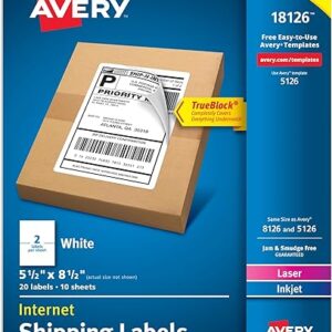 Avery Half-Sheet Printable Shipping Labels, White
