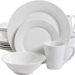 Gibson Home Amelia Court Porcelain Chip and Scratch Resistant Dinnerware Set, Service for 4 (16pcs), White (Round)