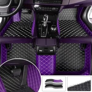 Custom Fit Car Floor Mats – Full Coverage Automotive Leather Floor Liners for Most Vehicles by MingyunSM (Black & Purple)