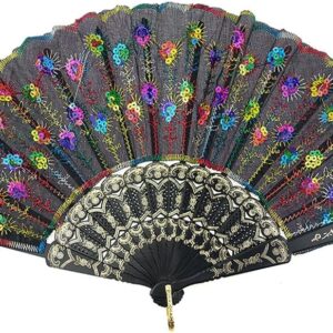 INNOLIFE Colorful Embroidered Peacock Hand Fan
