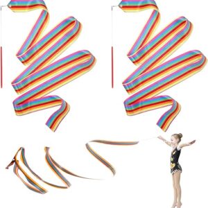 2PCS Rainbow Party Favors – Dance Ribbons for Kids Circus Carnival Rhythmic Gymnastics Birthday Party Decoration Supplies, Ribbon Baton Twi…