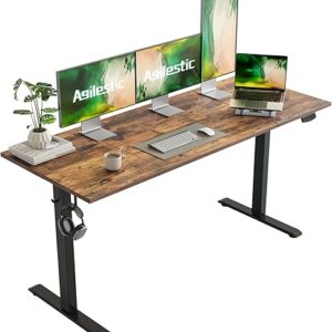 Agilestic Electric Standing Desk, Large 63 x 24 Inches Height Adjustable Desk, Sit Stand up Desk for Work Office Home, Splice Board, Rustic…
