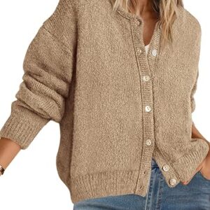 PRETTYGARDEN Long Sleeve Crewneck Button Down Womens Sweaters Spring Open Front Chunky Cardigan Sweaters for Women 2025