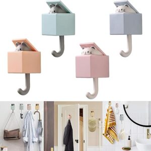 4 Pcs Cute Adhesive Wall Hooks for Coats,Towel,Robes,Bag,Key,Heavy Duty Command Hooks Can Bear 2.4 Kg,Creative Pet Decorative Wall Hook for Living Room,Bathroom,Bedroom