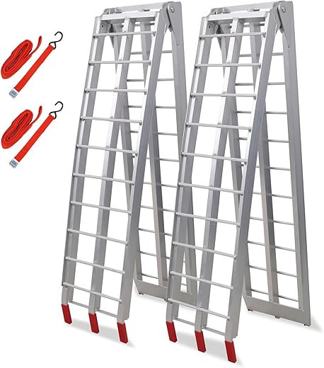 7.5' Folding Arched Aluminum Loading Truck Ramps, ATV Ramps for Pickup Trucks, 1500LBS Capacity, (2 pc Set) for Motorcycles, Dirt Bikes, 4 W...