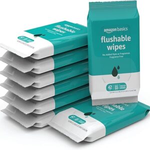 Amazon Basics Flushable Adult Toilet Wipes, Fragrance Free, 42 Count (Pack of 8) (Total 336 wipes) (Previously Solimo)