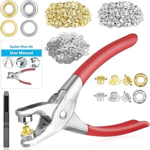 803Pcs Grommet Eyelet Pliers Kit, 1/4 Inch 6mm(Inside Diameter) Grommet Tool Kit with 800 Metal Eyelets with Washers in Gold and Silver, Ey…