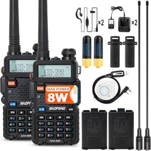BaoFeng Radio UV-5R 8W 2Pack Handheld Ham Radios (VHF & UHF) with High Gain Antenna and Programming Cable (2Pack)
