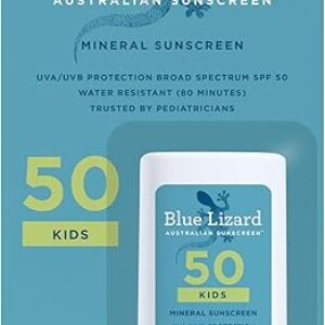 BLUE LIZARD Mineral Sunscreen Stick with Zinc Oxide SPF 50+ Water Resistant UVA/UVB Protection Easy to Apply Fragrance Free, Kids, Unscente…