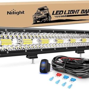 Nilight 20 Inch 420W LED Light Bar Triple Row Flood Spot Combo 42000LM Driving Boat Led Off Road Lights with 12V On/Off 5 Pin Rocker Switch…