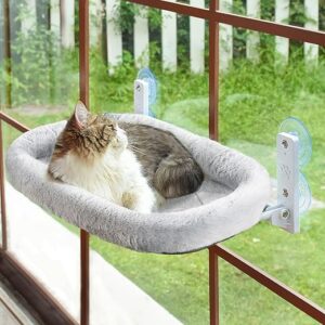 AMOSIJOY Cordless Cat Window Perch, Cat Hammock for Wall with 4 Strong Suction Cups, Solid Metal Frame and Two Replaceable Covers, Foldable…