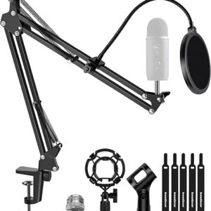 InnoGear Microphone Stand Mic Boom Arm for Blue Yeti HyperX QuadCast S SoloCast Snowball Fifine K669B and other Mic, with Shock Mount Winds…