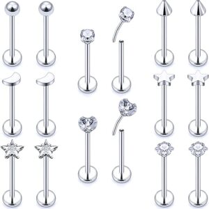 Threadless Noses Rings/Flat Back Earrings, 20G 18G 5/16in, 8Pairs Surgical Steel Piercing Jewelry for Women Men.