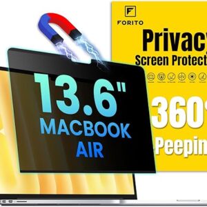 F FORITO Magnetic Privacy Screen Protector Compatible with MacBook Air 13.6 inch (2022-2025, M2, M3, M4), 360° Anti Peeping Removable Anti …