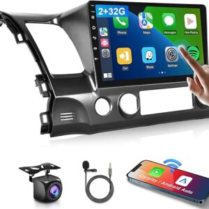 2G+32G Car Stereo for Honda Civic 2006 2007 2008 2009 2010 2011 with Wireless Carplay Android Auto, 10.1″ Touchscreen Android Car Radio Support Bluetooth WiFi GPS USB Mirror Link Backup Camera