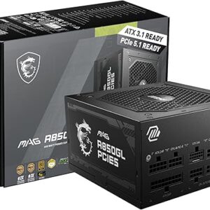 MSI MAG A850GL PCIE 5.1 & ATX 3.1 Gaming Power Supply – Full Modular – 80 Plus Gold Certified 850W – Compact Size – ATX PSU – 10 Year Warranty