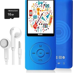 MP3 Player, Music Player with 16GB Micro SD Card, Build-in Speaker/Photo/Video Play/FM Radio/Voice Recorder/E-Book Reader, Supports up to 12…