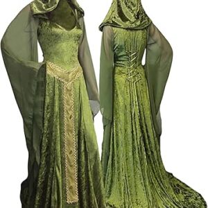 Women’s Medieval Lace-up Vintage Hooded Cloak Robe Adult Costume Retro Cosplay Long Dress Halloween Party Costume