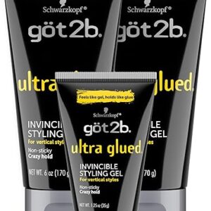 Got2B Ultra Glued Invincible Styling Gel 2 – 6 oz tubes + 1 Travel 1.25 oz tube