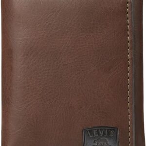 Levi’s Men’s Trifold Wallet-Sleek and Slim Includes Id Window and Credit Card Holder, Brown Stitch, One Size