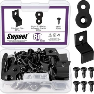Swpeet 40 Pairs Black 2 Styles Heavy Duty 8 Table Top Connector and Z Adjustable Corner Brackets with Matched Screws Assortment Kit, Utilit…