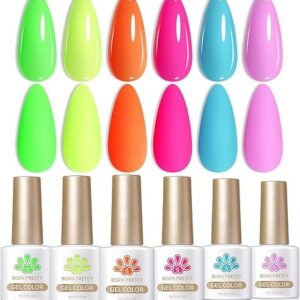 Born Pretty Gel Nail Polish Neon Gel Nail Polish Set Fluorescent Gel polish Orange Hot Pink Blue Yellow Green Purple Vibrant Soak Off U V L…