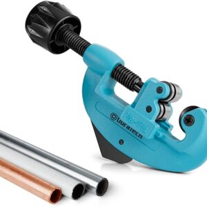DURATECH Tubing Cutter 1/8″-1-1/4″, Copper, Aluminum, Brass and Plastic Tubing Quick-Acting Cutter, With Replacement Wheel and Reamer