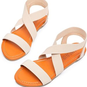 SANDALUP Elastic Ankle Strap Flat Sandals for Women