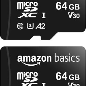 Amazon Basics MicroSDXC UHS-I Class 10 Memory Card with Full Size Adapter, A2, U3, V30, 4K, Read Speed up to 100 MB/s, 64 GB (2pack), for G…