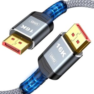 Highwings 80Gbps Displayport Cable 2.1 6FT, 16K@60Hz, 8K@120Hz, 4K@240Hz, DP 2.1 Cable 16K Braided Cord, Compatible with HDR10 DSC 1.2a, G-S…