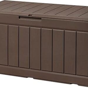 Devoko 85 Gallon Deck Box Lockable Resin Outdoor Storage Box waterproof Outdoor Container for Patio Furniture Cushions, Pillow (Brown)