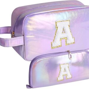 Personalized Initial Makeup bag for woman,Travel Makeup Bag,Gift for Women,Mom,Monogram Preppy Makeup Bag Cosmetic Bag Set (Letter A)