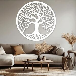 XXQ Tree of Life Metal Wall Art, 19-Inch Family Tree Wall Decor Sculpture for Indoor and Outdoor Use Available in Black White Silver and Go…