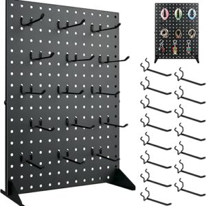 Metal Pegboard Display Stand With 15 Peg Board Hooks Accessories, Desk Pegboard Panels, Merchandise Display Rack for Selling Accessories Vendors & Events Retail Craft Shows & Fairs (17*13Inch, Black)