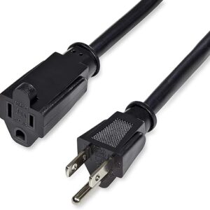 StarTech.com 6ft (2m) Power Extension Cord, NEMA 5-15R to NEMA 5-15P Black Extension Cord, 13A 125V, 16AWG, Outlet Extension Power Cable, AC Power Cord – UL Listed (PAC1016)