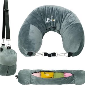 Travel Neck Pillow Stuffable with Clothes, Stuffable Neck Pillow for Travel, Packable Fillable Storage Bag for Airplane Travel, Soft Velvet…