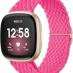 WJK Compatible with Fitbit Sense/Sense 2/Versa 3/Versa 4 Bands – Braided Stretchy Soft Nylon Strap Accessories for Woman Men
