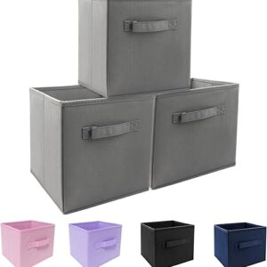 Mini Size 3-Pack Cube Storage Bins 9.0″x7.5″x7.5″ Fabirc Foldable Closet Toy Organizer Collapsible Cloth Gray