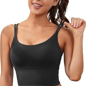 Everrysea Longline Sports Bra for Women Padded Workout Tank Tops Built in Bras Strappy Yoga Corp Top Camisole