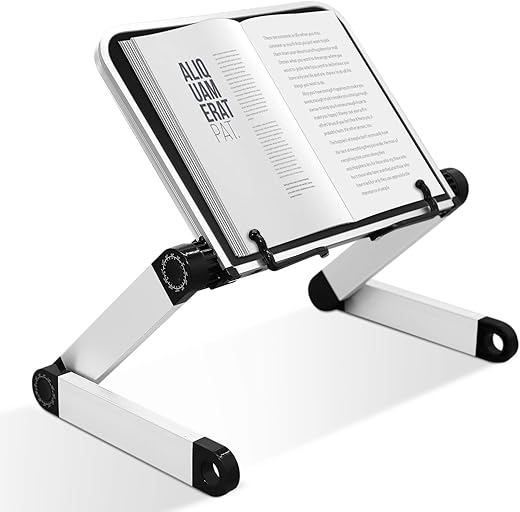 Book Stand Laptop Stand Adjustable Book Holder Tray with Page Paper Clips Ergonomic Multi Heights Angles Adjustable Cooking Bookstands for ...