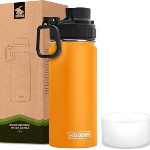 koodee Water Bottle with Straw-16 oz Stainless Steel Double Wall Vacuum Insulated Water Flask Metal Sports Water Bottle for School (Mango Yellow)