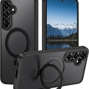 for Samsung Galaxy S24 FE Case,with Magnetic Invisible Stand [Military Drop Protection] [Compatible with MagSafe] Shockproof Slim Transluce…