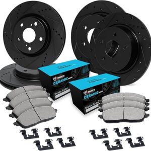 R1 Concepts Front and Rear Brakes and Rotors| Hardware Included| Front and Rear Ceramic Brake Pads and Rotors Kit| Fits 2006-2011 Honda Civic