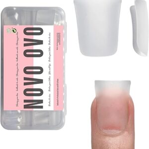 Duck Nail Tips Extra Short Full Cover Press on, Pre-etched for Acrylic Design, Clear Pre-applied Tip Primer Soft Gel Y2K Flare Fake False N…