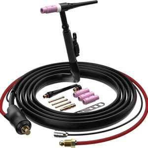 ARCCAPTAIN TIG Torch with High-Frequency Ignition, WP-17 Air-cooled Argon TIG Welding Torch with 35-50mm² Plug, 13-FT Air Hose (Red) and Cable, HF Tig Torch 150amp for ARCCAPTAIN TIG200 Only