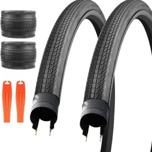 Road Bike Tire 1/2 Pack 700 * 28C/32C/35C Bike Folding Replacement Tire for Bicycle, Wear-Resistant，1/2 Pack，Black，1/2 Tires 2 levers