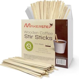 Makerstep Birch Wood Coffee Stirrers, 7 Inch Coffee Stir Sticks (1000 Pack) Eco-friendly, Sturdy Wooden Sticks. Splinter Free, Round End. G…